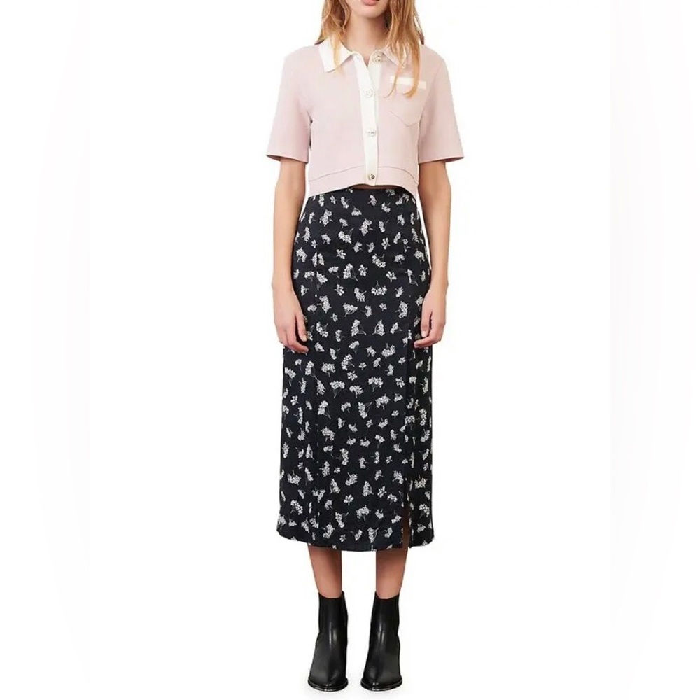 Maje Size 38 Jiseille Printed Midi Slit Skirt - Picture 2 of 8